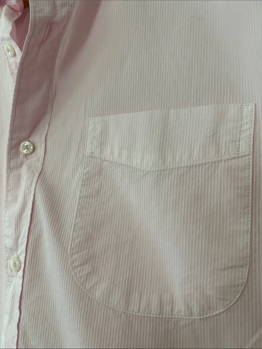 J Crew 100% Cotton Shirting Pink Stripe Shirt Sz L w MEASUREMENTS 1 Pocket